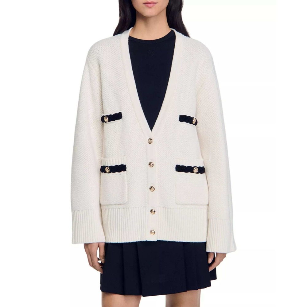 Sandro Martie Flared Sleeve Cardigan In Ecru - Size 1 (US‎ Small)